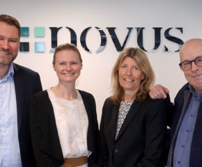 Novus styrelse vid bolagsstämman den 25 april. Från vänster vd Torbjörn Sjöström med styrelseledamöter Kristin Sjöström, Viktoria Bergman och Jan Scherman.