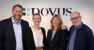 Novus styrelse vid bolagsstämman den 25 april. Från vänster vd Torbjörn Sjöström med styrelseledamöter Kristin Sjöström, Viktoria Bergman och Jan Scherman.